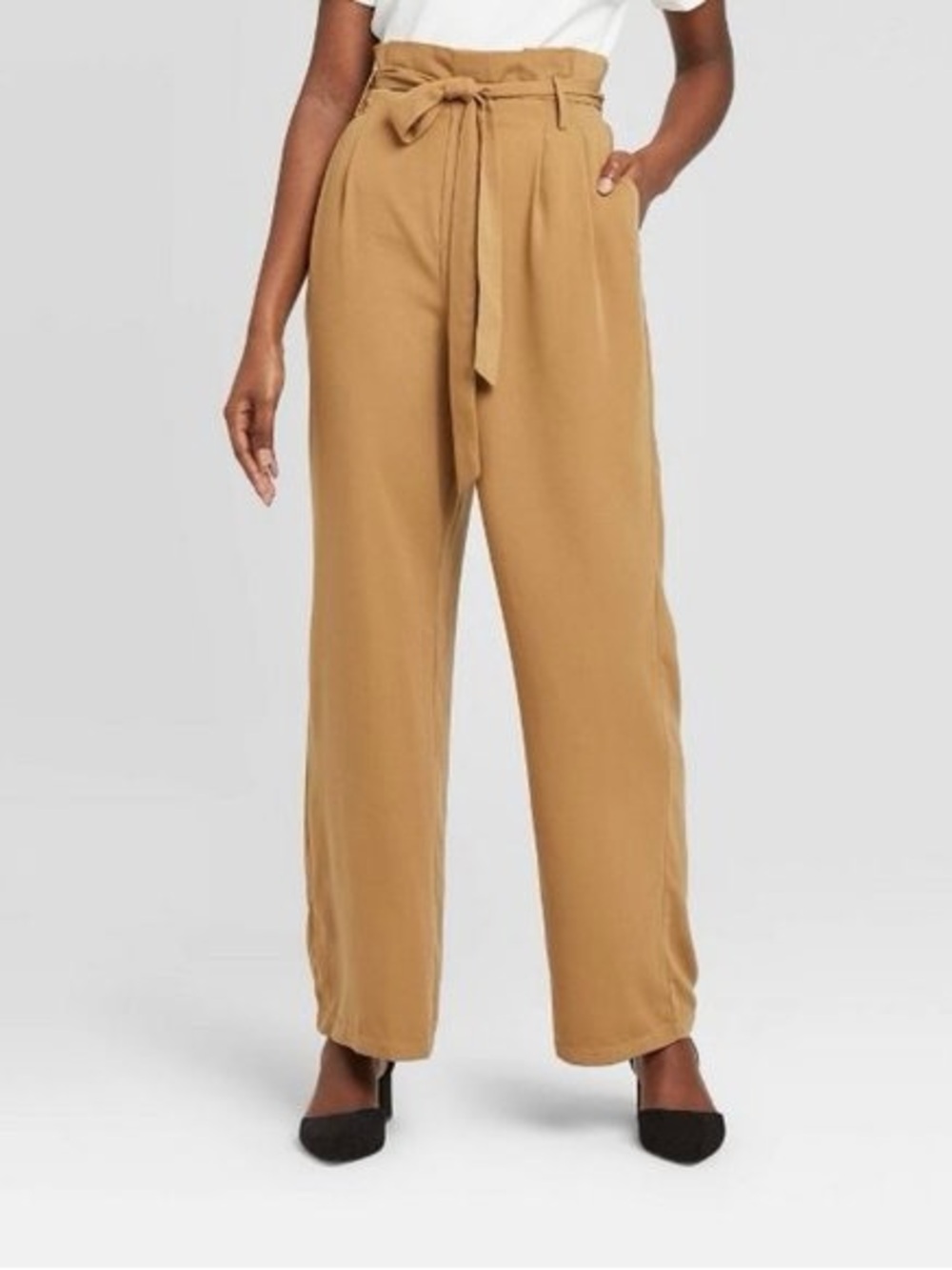 A New Day Paperbag Waist Wide-Leg Pants - Camel - Small
